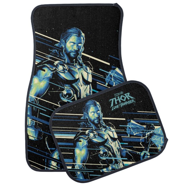 Thor Stylized Striped Character Graphic Car Floor Mat (Set)