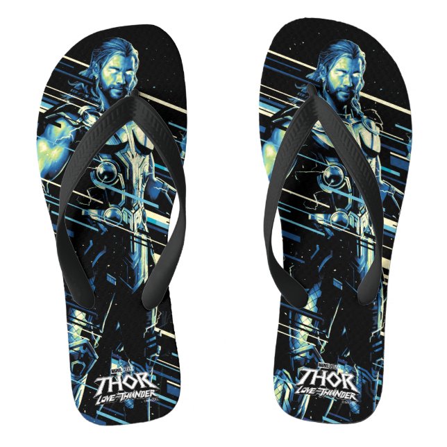 Thor Stylized Striped Character Graphic Flip Flops (Footbed)