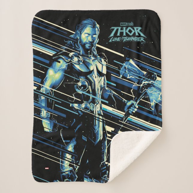 Thor Stylized Striped Character Graphic Sherpa Blanket (Front)