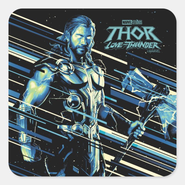 Thor Stylized Striped Character Graphic Square Sticker (Front)