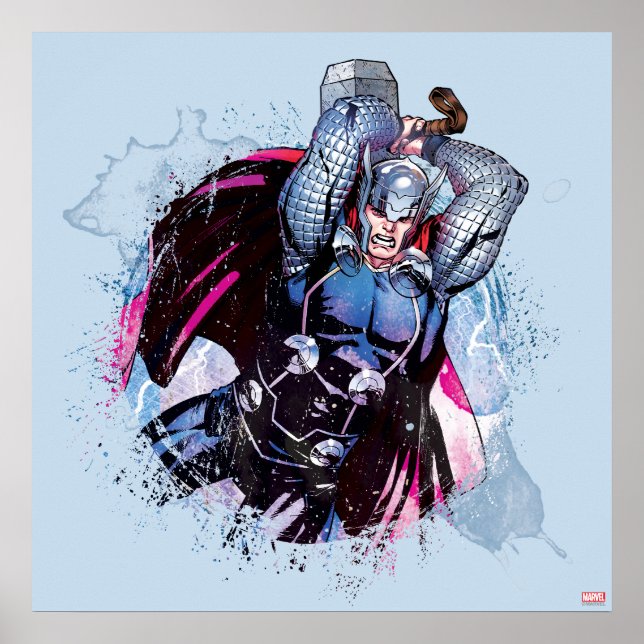 Thor Watercolor Character Graphic Poster (Front)