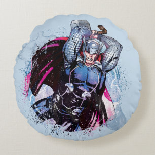 Thor Watercolor Character Graphic Round Pillow