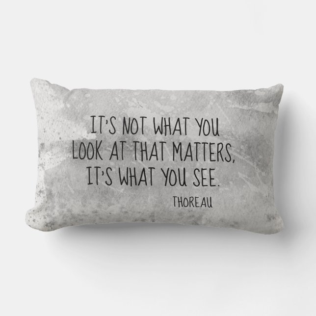 Thoreau literary quote gray paint splatter design lumbar pillow (Front)
