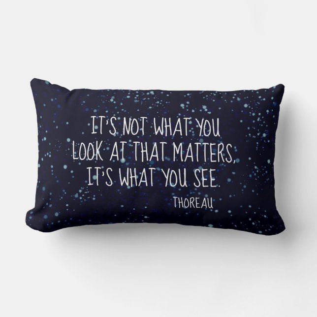 Thoreau literary quote on navy blue with dots lumbar pillow (Front)