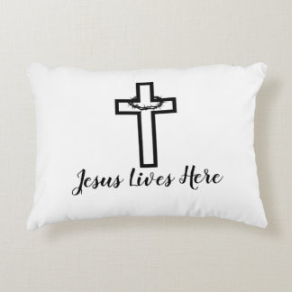 Thorn Cross Jesus Lives Here Accent Pillow