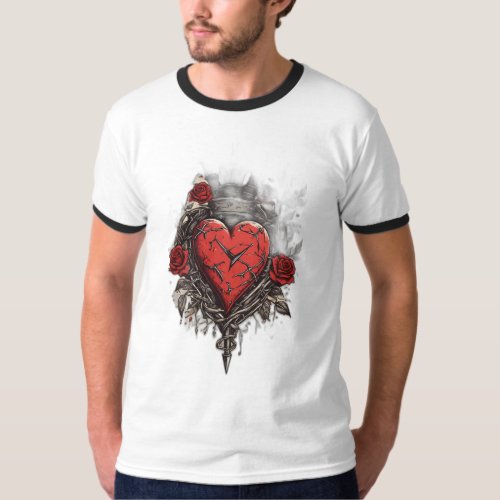 Thorned Heart Vintage Tattoo Style T_Shirt Design
