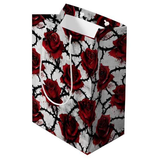 Thorned Red Roses Gothic Dark Love Anti-Valentine Medium Gift Bag (Back Angled)
