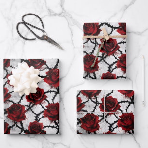 Thorned Red Roses Gothic Dark Love Anti-Valentine Wrapping Paper Sheets