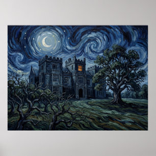 Thornfield Hall Jane Eyre Starry Night Poster