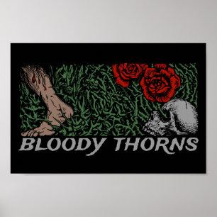 Thorns Skull Roses Feet Medieval Colored Floral Poster