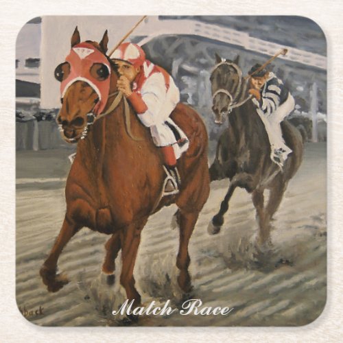 Thoroughbred Equine Wins Horse Race Square Paper Coaster