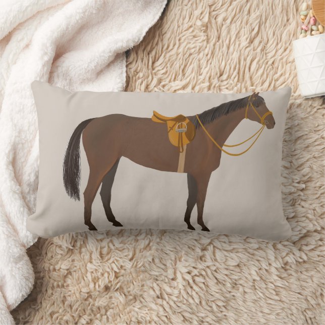 Thoroughbred hand drawn saddled riding horse lumbar pillow (Blanket)