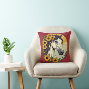Thoroughbred Horse And Black Eyed Susan Flowers Throw Pillow