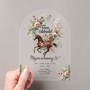 Thoroughbred Horse Equestrian Flower Acrylic Invitations