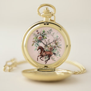 Thoroughbred Horse Equestrian Flower Pocket Watch