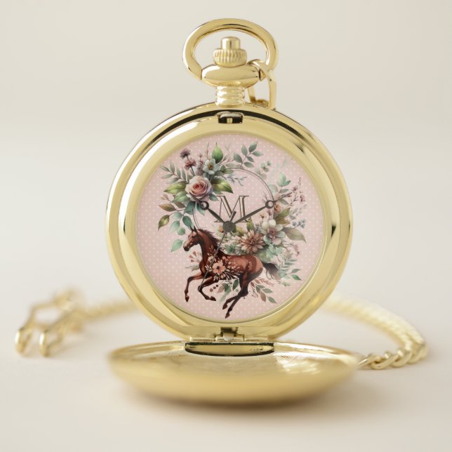 Thoroughbred Horse Equestrian Flower  Pocket Watch (Inside)