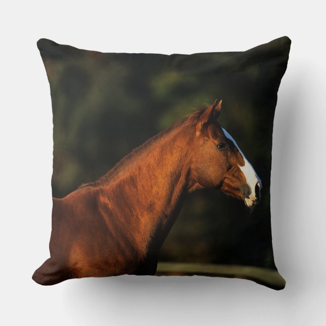 Thoroughbred Horse Headshot Throw Pillow (Front)