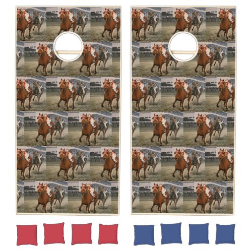 Thoroughbred Horse Is Winning the Race Cornhole Set