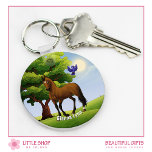 Thoroughbred Horse Personalized Keychain<br><div class="desc">Coral your keys in style with this personalized keychain that features a beautiful illustration of a thoroughbred horse standing in a lush, green pasture with a majestic oak tree, and a cute bluebird. This high-quality design is realistic and detailed, and it will make a unique gift for horse lovers. Customize...</div>