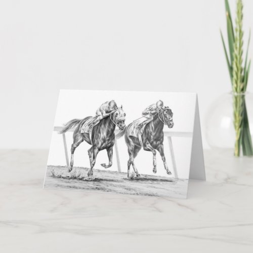 Thoroughbred Horse Race Drawing by Kelli Swan Card