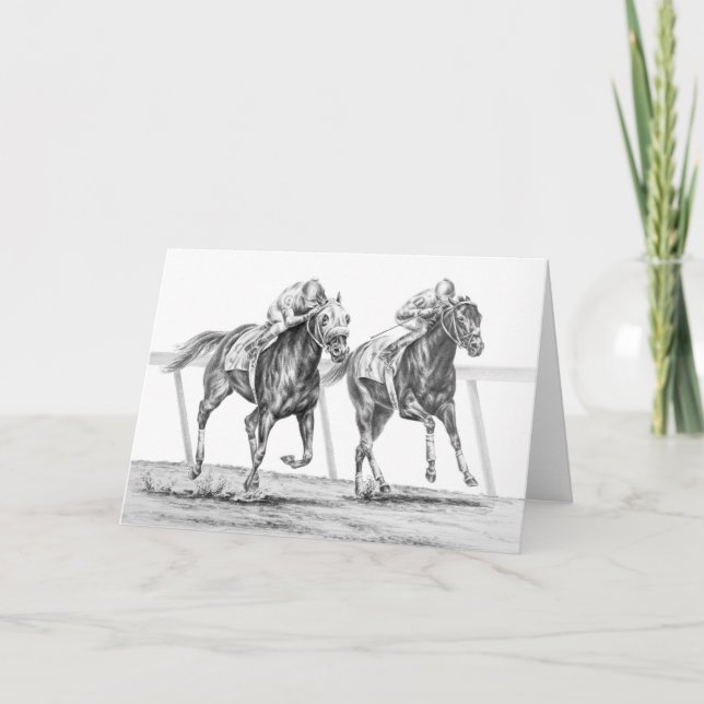 Thoroughbred Horse Race Drawing by Kelli Swan Card (Front)