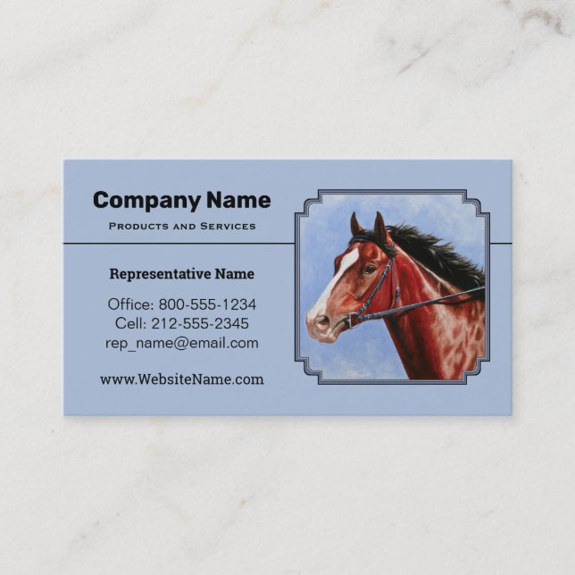 Thoroughbred Horse Racehorse Blue Business Card (Front)