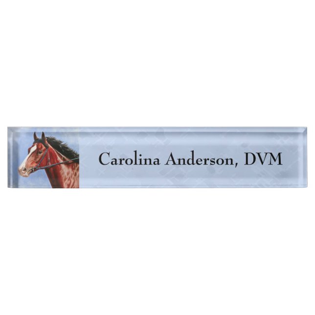 Thoroughbred Horse Racehorse Blue Desk Name Plate (Front)