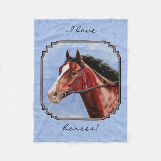Thoroughbred Horse Racehorse Blue Fleece Blanket