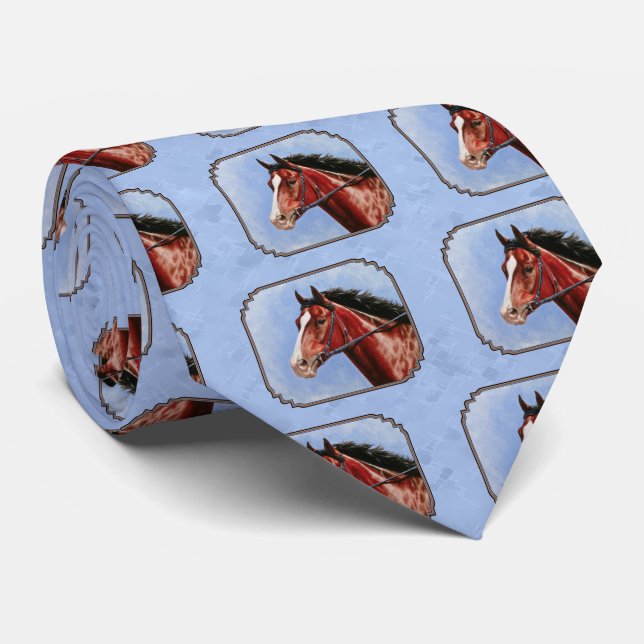 Thoroughbred Horse Racehorse Blue Neck Tie (Rolled)