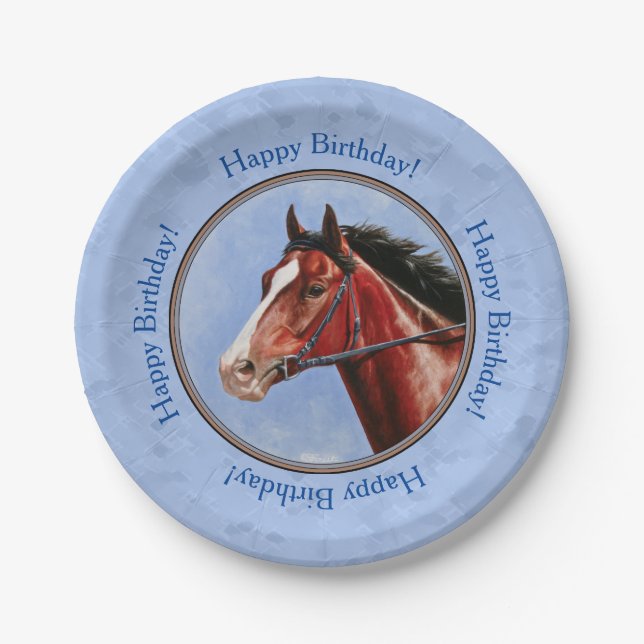 Thoroughbred Horse Racehorse Blue Paper Plates (Front)