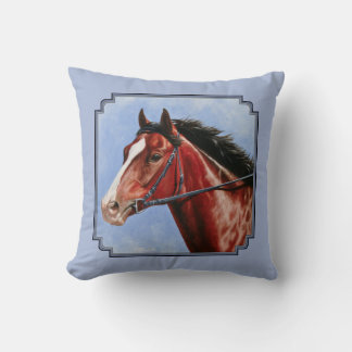 Thoroughbred Horse Racehorse Blue Throw Pillow