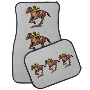 Thoroughbred Horse Racing and Jockey Car Floor Mat