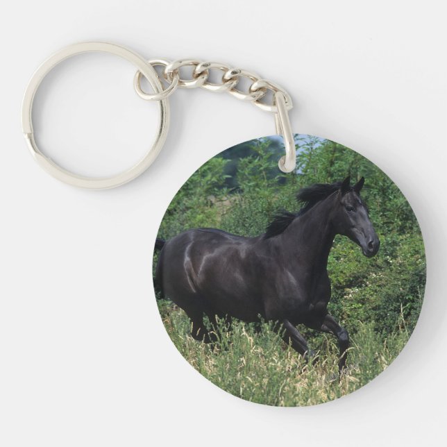 Thoroughbred Horse Running in Grass Keychain (Front)