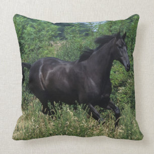 Thoroughbred Horse Running in Grass Throw Pillow