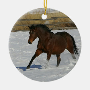Thoroughbred Horse Running in the Snow Ceramic Ornament