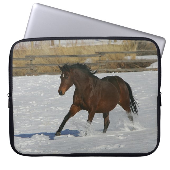 Thoroughbred Horse Running in the Snow Laptop Sleeve (Front)