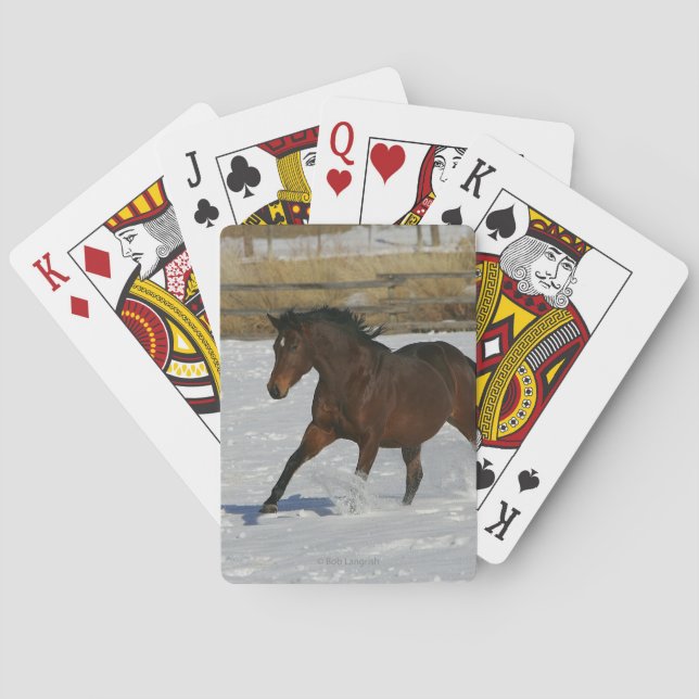 Thoroughbred Horse Running in the Snow Poker Cards (Back)