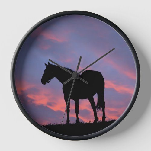 Thoroughbred Horse Silhouetted at Sunrise Clock