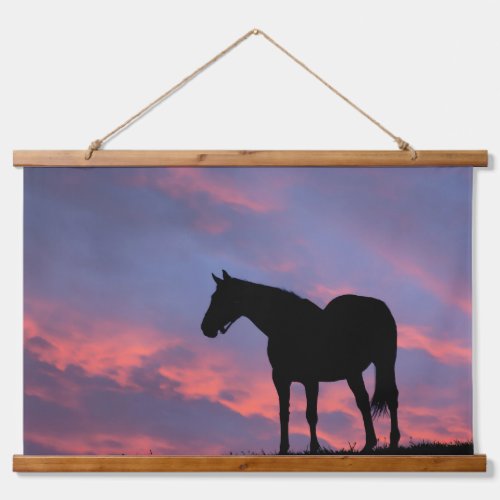 Thoroughbred Horse Silhouetted at Sunrise Hanging Tapestry