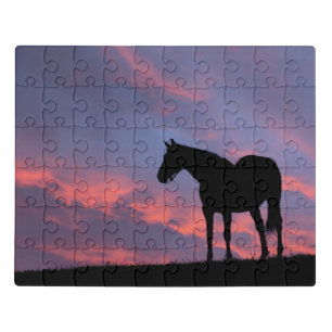 Thoroughbred Horse Silhouetted at Sunrise Jigsaw Puzzle