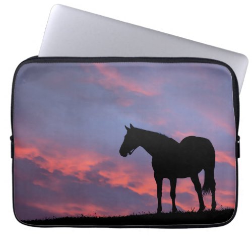 Thoroughbred Horse Silhouetted at Sunrise Laptop Sleeve