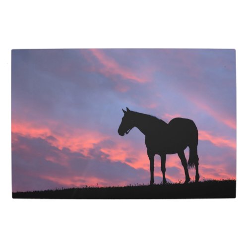 Thoroughbred Horse Silhouetted at Sunrise Metal Print