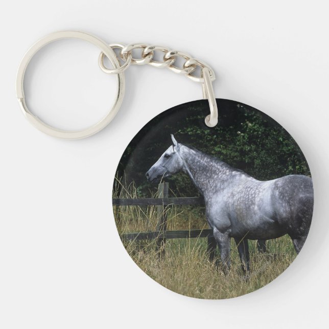 Thoroughbred Horse Standing by Fence Keychain (Front)