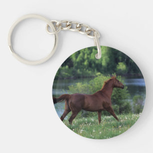Thoroughbred Horse Standing in Flowers Keychain