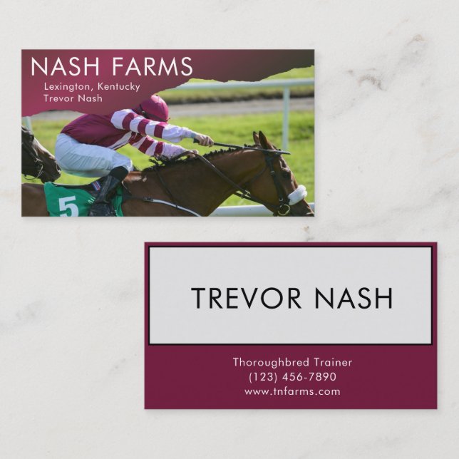 Thoroughbred Horse Trainer Farm & Boarding Busines Business Card (Front/Back)