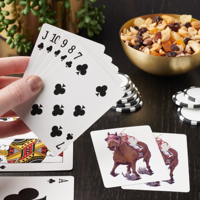 Thoroughbred Horse Wins Race Poker Cards (In Situ)
