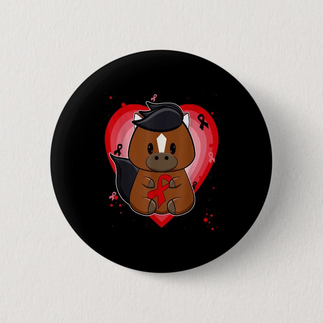 Thoroughbred Horse With Ribbon Heart Disease Aware Button (Front)