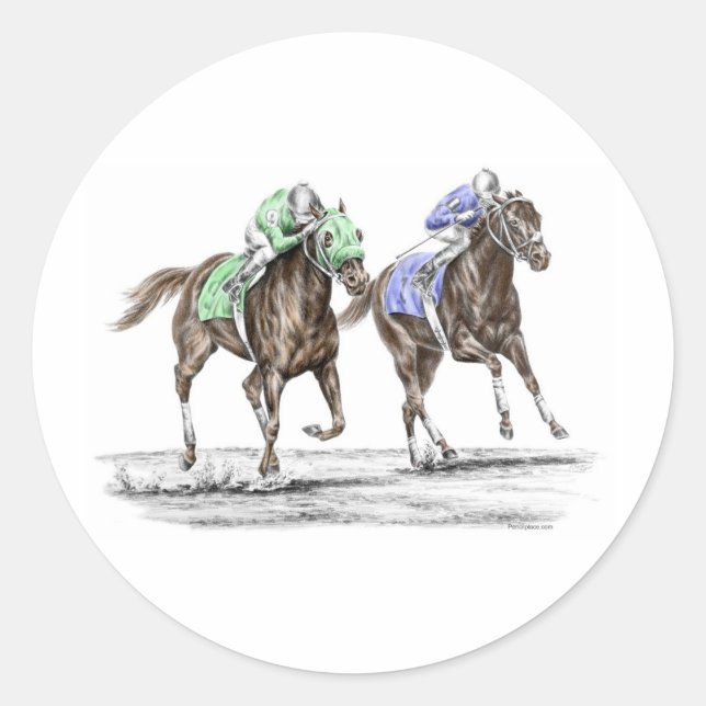 Thoroughbred Horses Racing Classic Round Sticker (Front)