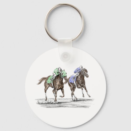 Thoroughbred Horses Racing Keychain