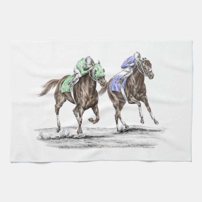 Thoroughbred Horses Racing Kitchen Towel (Horizontal)